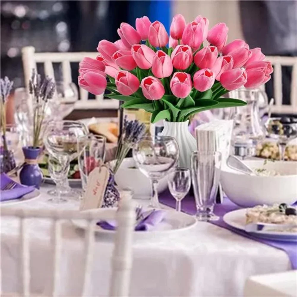 10 Pcs Tulips Artifical Flowers Real Touch Faux Tulip Stems Table Decor (Pink)